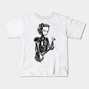 Fembot with a Feathered Friend Kids T-Shirt